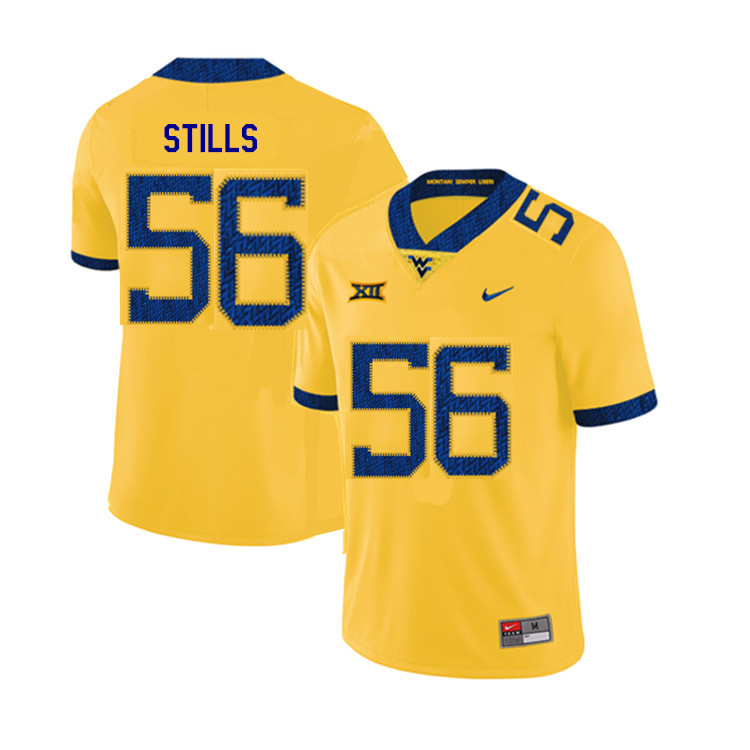 NCAA Men's Darius Stills West Virginia Mountaineers Yellow #56 Nike Stitched Football College 2019 Authentic Jersey JC23I75ED